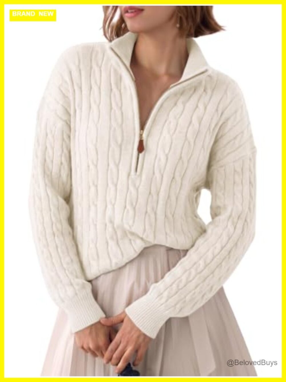 Women's Quarter Zip Ribbed Cable Knit Pullover Sweater